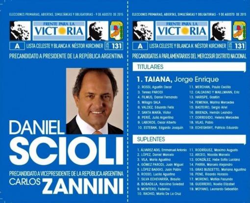 La fórmula presidencial del FpV Scioli-Zannini ya tiene boleta