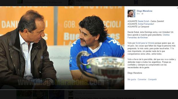 Maradona apoyó a la fórmula presidencial Scioli-Zannini